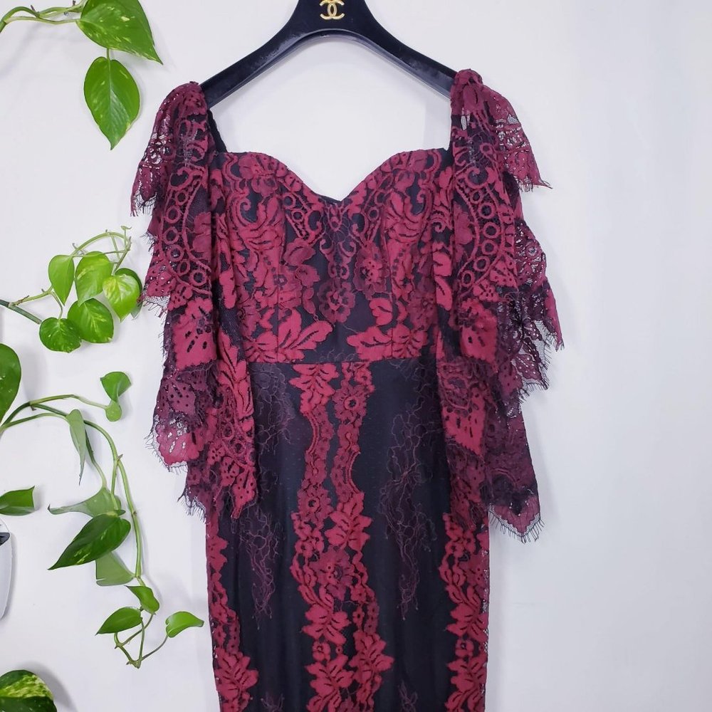 $985 NWT Badgley Mischka Burgundy Lace Trumpet 4 S - Picture 8 of 13